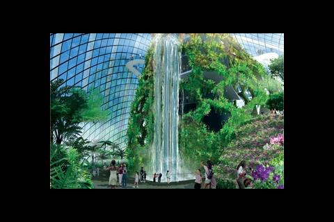 Entrance canopy between the biomes. The cool moist biome will house the world’s largest indoor waterfall